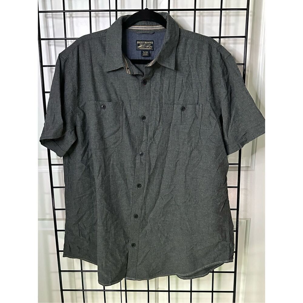 Grizzly Mountain Mens XL Gray Short Sleeves Button Up Flannel Shirt Pockets